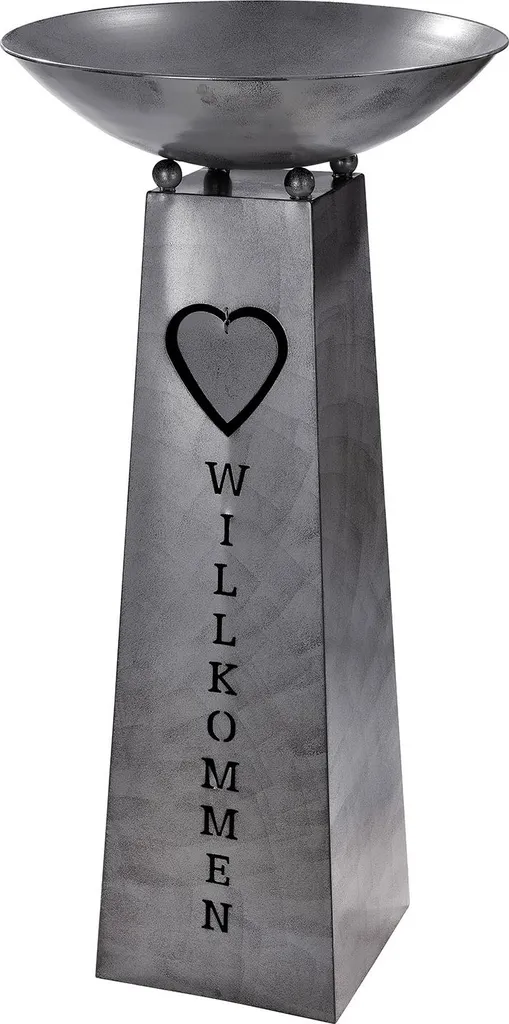 Porte-vasque de Bienvenue pour Entrée Maison Cœur en Métal Gris 102cm