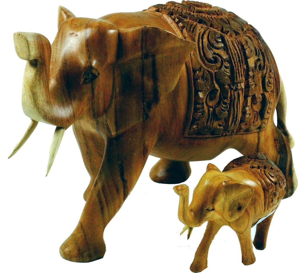 Geschnitzter Deko Elefant in 3 Größen, Braun, Holz, Größe: Mittel 14*24*10 cm