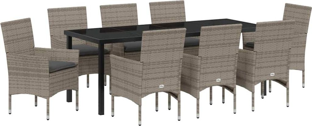 Garten Essgruppe mit Kissen 9 pcs Grau Poly-Rattan