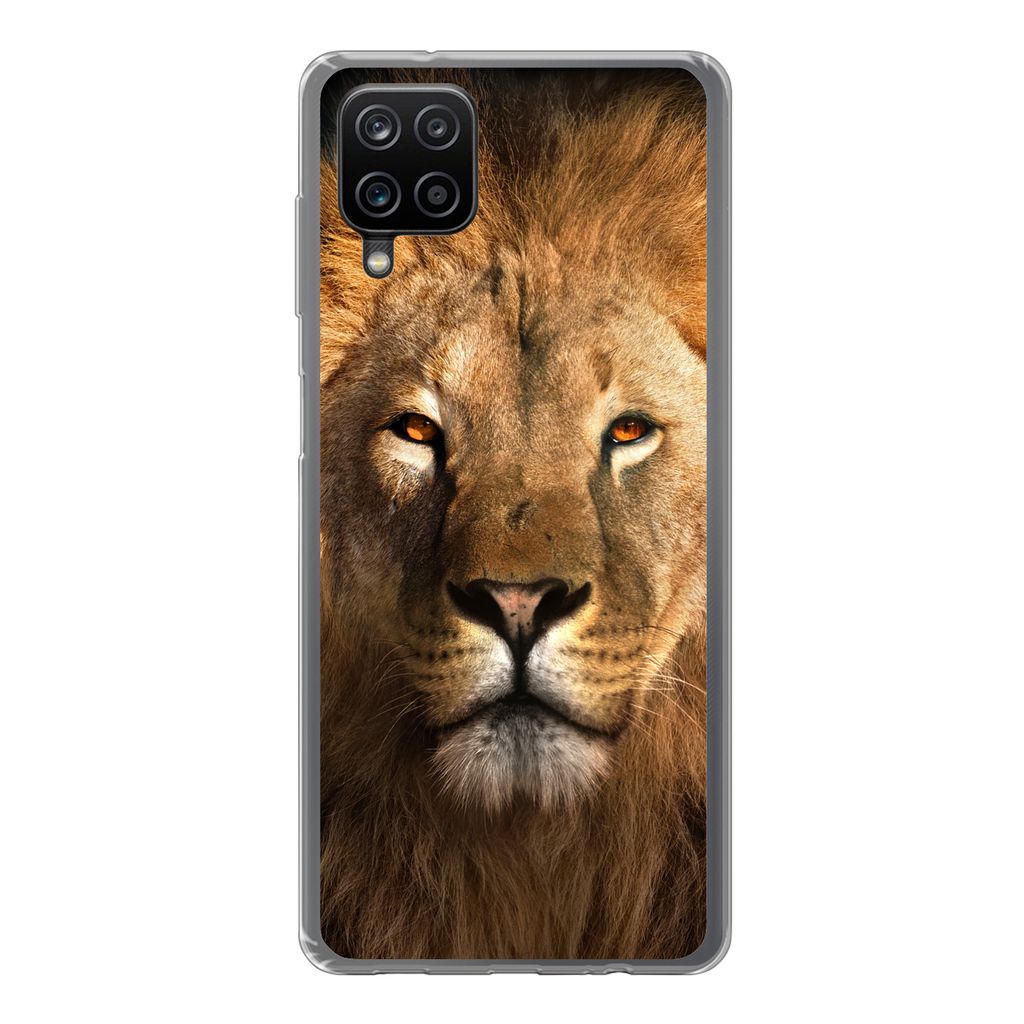 MuchoWow Handyhülle Schutzhülle Hülle für Samsung Galaxy A12 Löwe - Tiere - Schwarz - Hell - Braun - Porträt Silikon Softcase Handy Hülle ...
