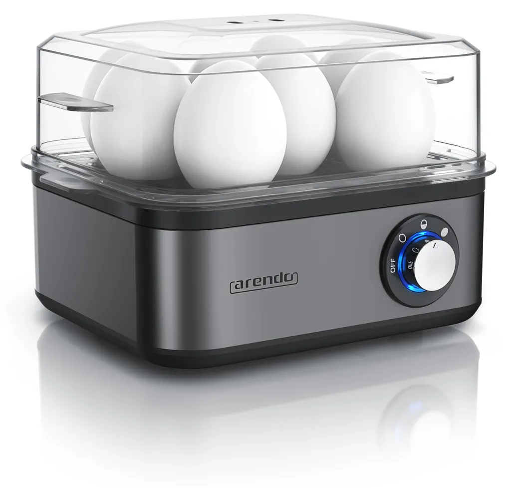 Cuit-œufs rapide pour brunch et sportifs, capacité 8 œufs, gris inox
