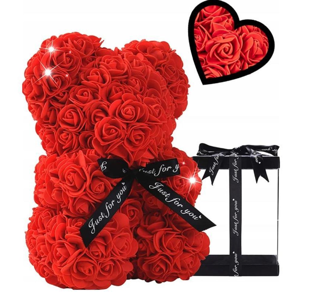 Teddybär aus Rosen, 25 cm, rosa, mit Schleife aus Produktbild 