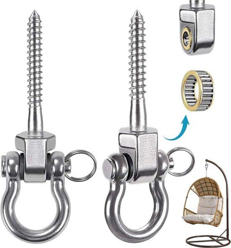 Zwei schwere 180° drehbare Haken, Haken für schwere Lasten für den Dachboden, rostfreie Haken für Hängematten, Hängematte- und Schaukelbefest...
