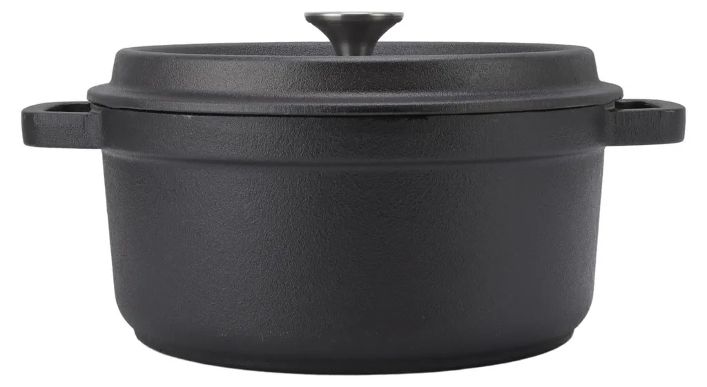 Casserole en fonte 24 cm avec deux poignées boucles et fond plat durable