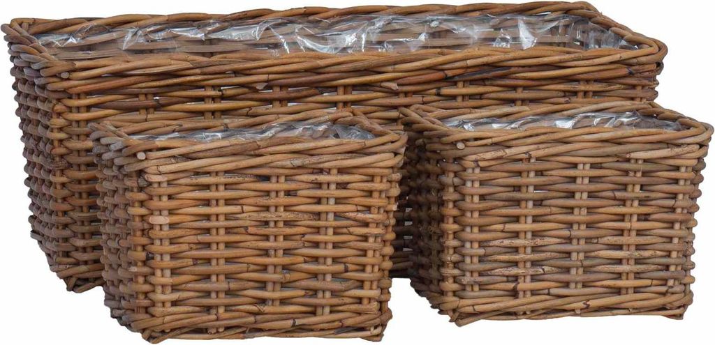 Blumentopfkorb mit Speicher 3 pcs Braun Kubu Rattan