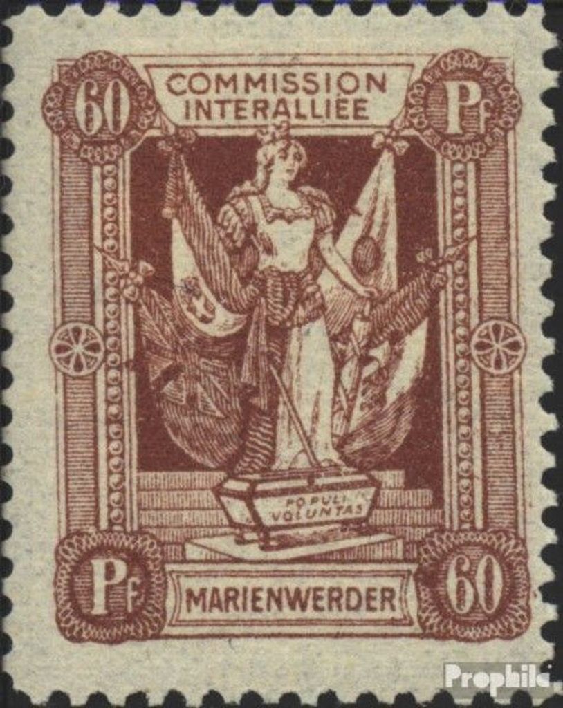 Briefmarken Marienwerder 1920 Mi 9x B mit Falz Frau mit Fahnen