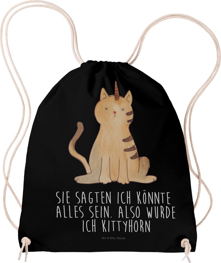 Mr. & Mrs. Panda Jutebeutel Einhorn Katze - Schwarz - Geschenk, Sportbeutel, Unicorn, Mieze, festival tasche, sporttasche klein, wander rucksack, B...