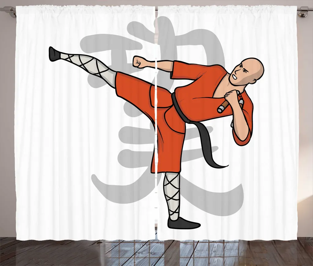 ABAKUHAUS Kung Fu Rideau Rustique Arts Martiaux 280 x 225 cm Orange