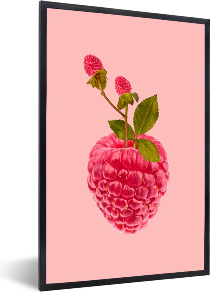 MuchoWow Gerahmtes Poster Stilleben - Himbeere - Obst 40x60 cm - Poster mit Schwarzem Bilderrahmen Wandposter Rahmen Foto Bilder - Papierdruck - ...