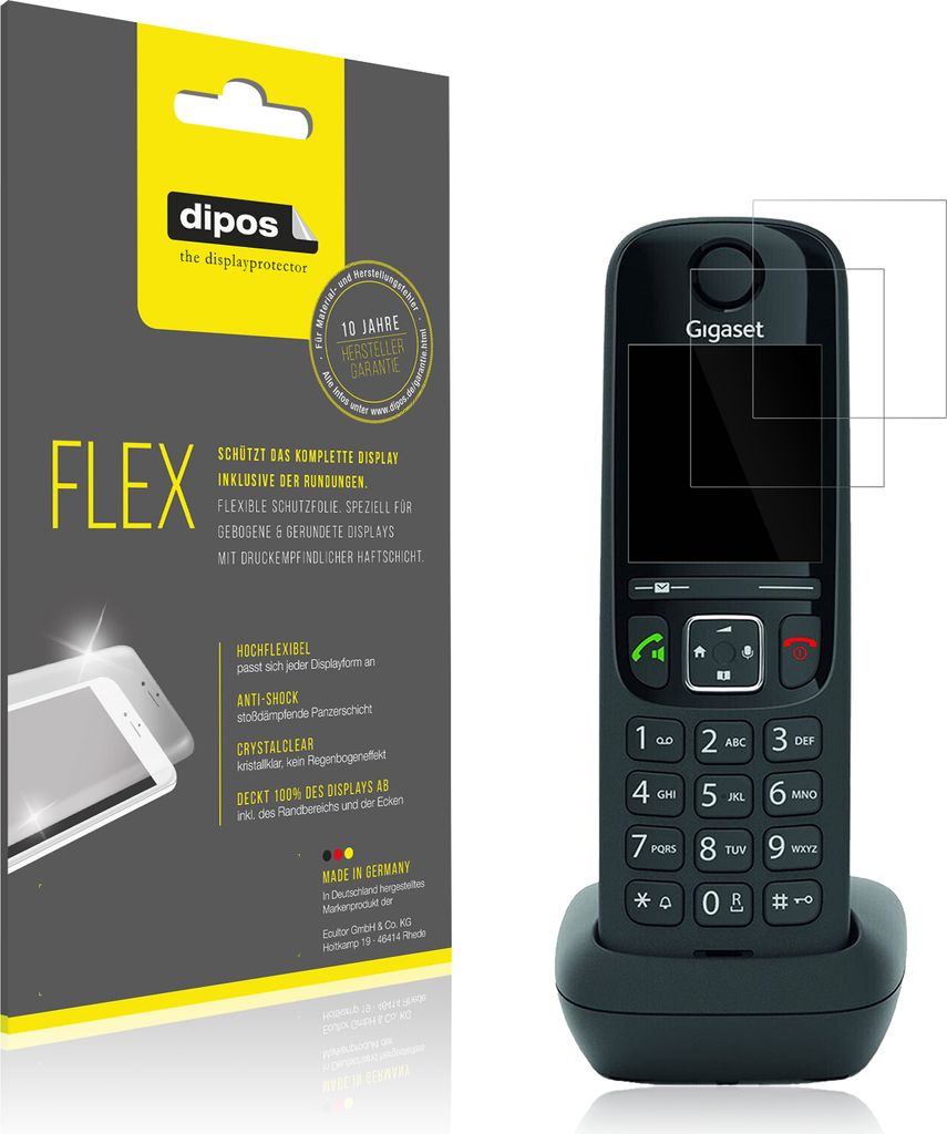 2x Schutzfolie für Gigaset AS690 DECT Telefon Folie, 100% Displayabdeckung, dipos Flex