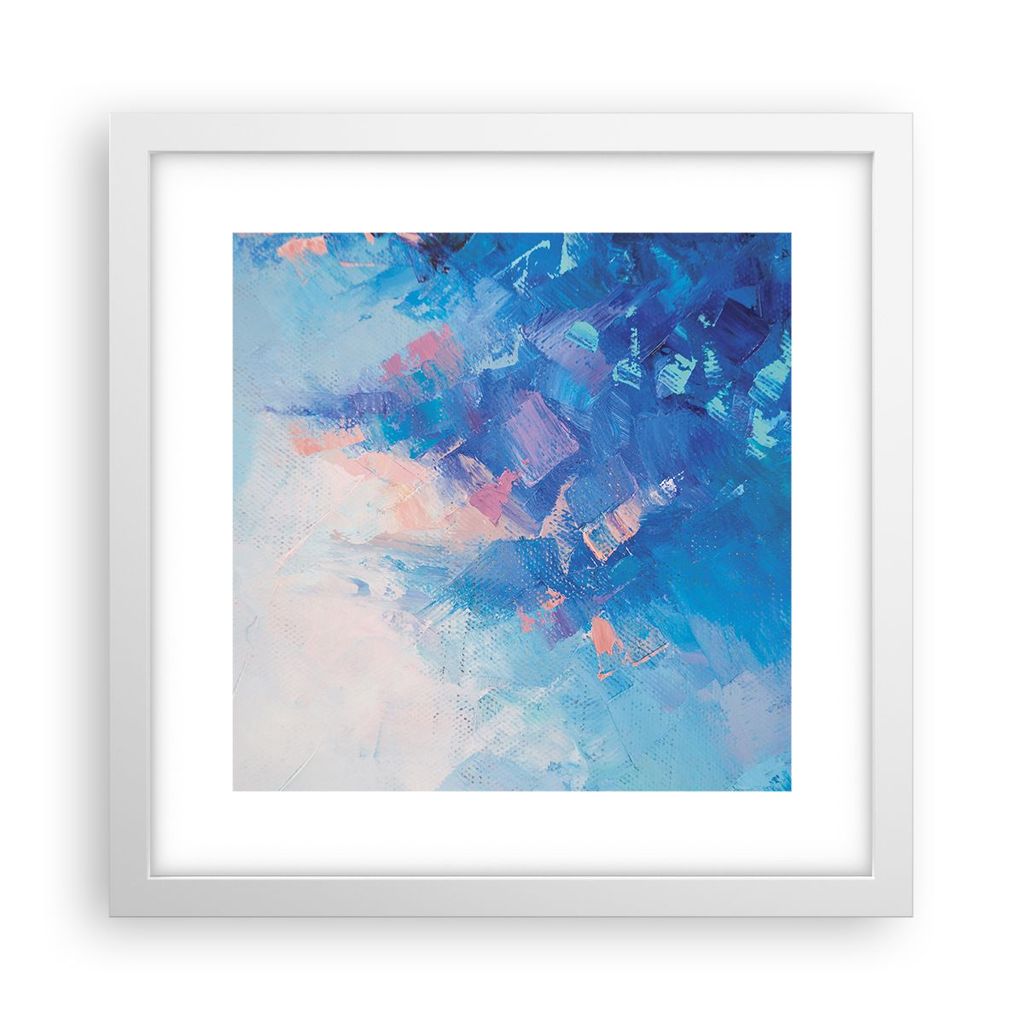 Gerahmtes Poster - Weißer Rahmen - Abstraktion blau gemalt - 30x30 cm - Wand Bild - Wanddeko - Wandbilder - Kunstposter - Wandposter - Bilderrahme...