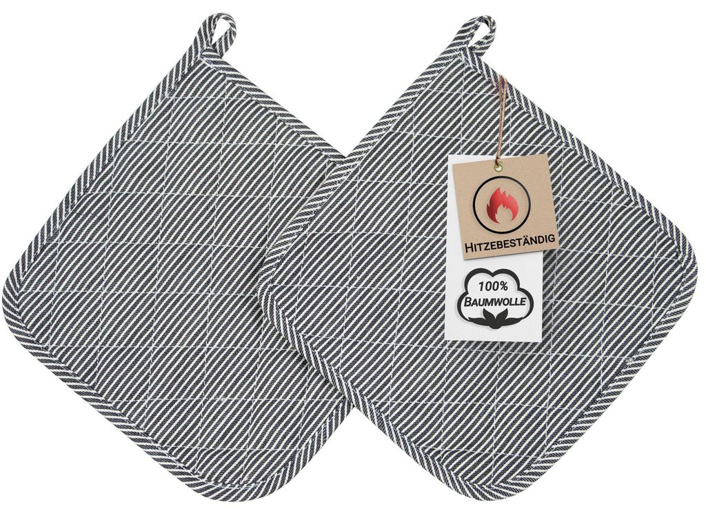 2er Set Topflappen aus Baumwolle, 24x24 cm, schwarz-weiß Produktbild 