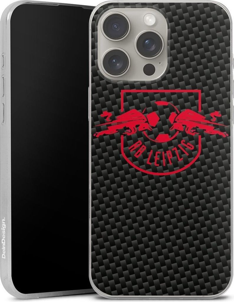 DeinDesign Slim Hülle für Apple iPhone 16 Pro Max Silikon Case Ultra Dünn Handyhülle Carbon Offizielles Lizenzprodukt RB Leipzig
