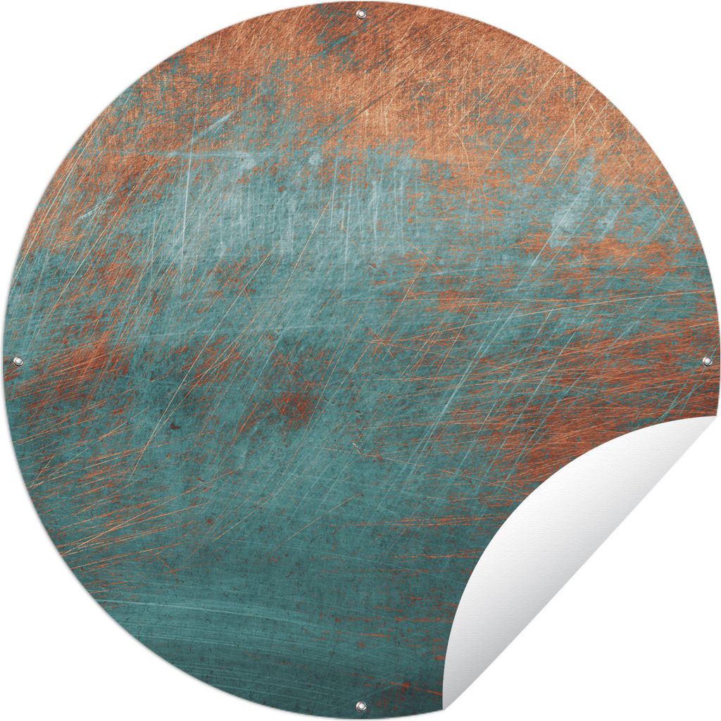 MuchoWow Gartenposter Outdoor-Poster Rund Metall - Rost - Bronze - Blau - Abstrakt - Struktur Ø 120 cm Gartendeko Rundes Poster draußen