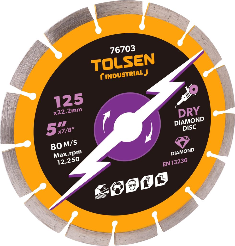 Tolsen Industrie-Diamantsägeblatt 125 mm x 22,2 mm – 10 mm Schnittbreite – Für Fliesen, Naturstein und Beton – Maxami