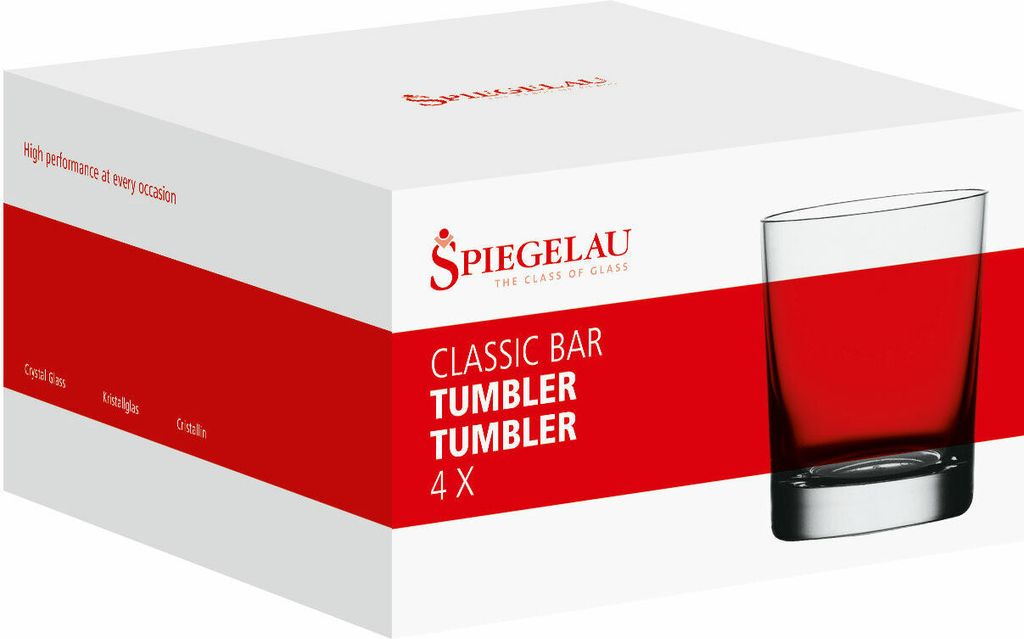 Spiegelau Classic Bar Tumbler, 4er Set, Whiskybecher, Whiskyglas, Whisky, Glas, Kristallglas, 280 ml, 9000175