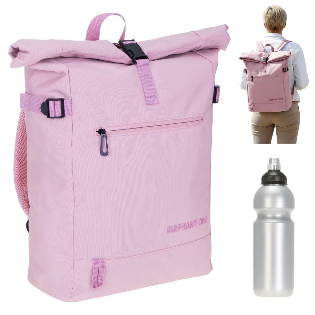 Rucksack Freizeitrucksack Reiserucksack Handgepäck Schulrucksack A4 Damen Herren Laptoprucksack Tasche Daypack Elephant One 13114 Rosa + Flasche