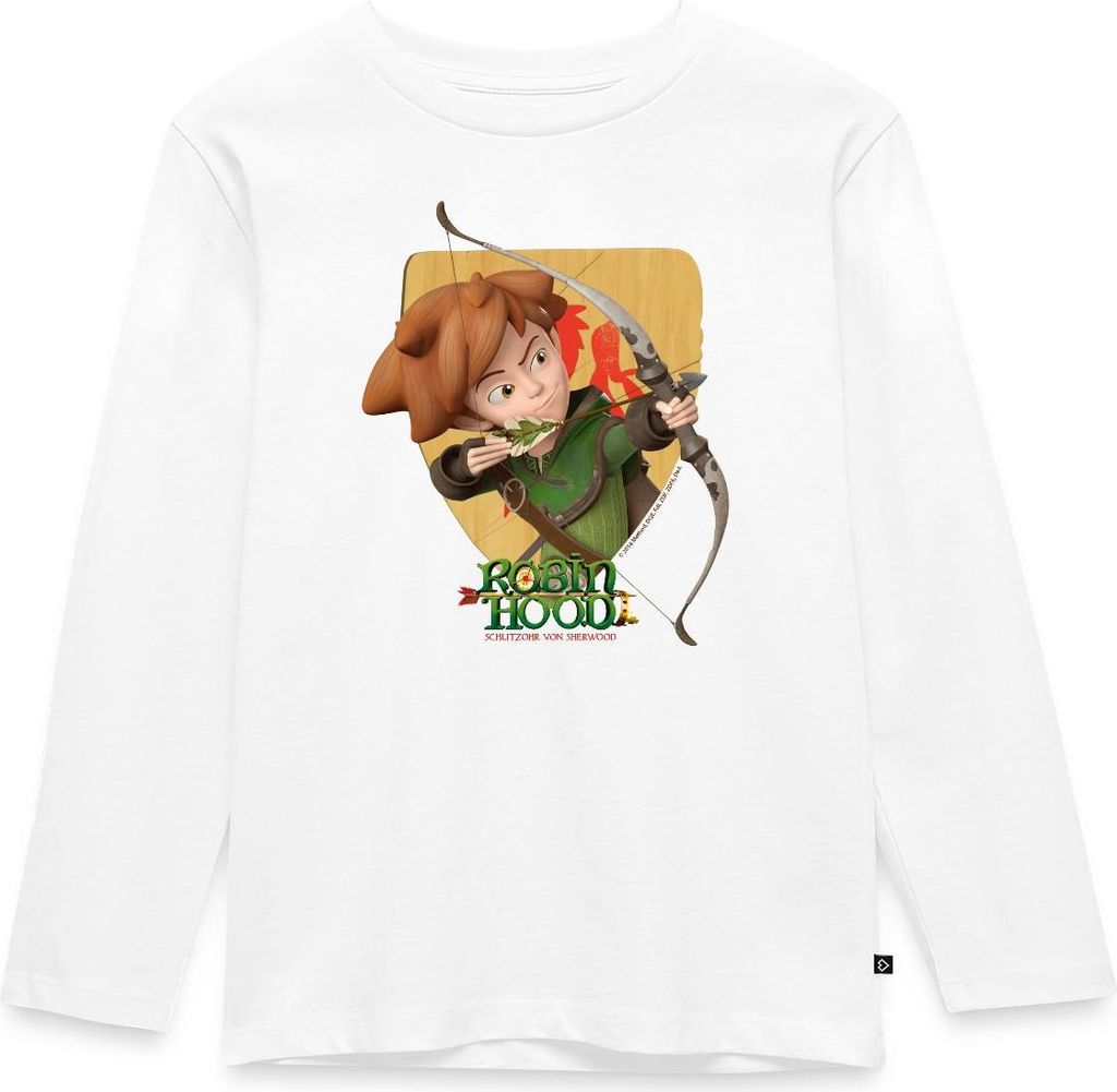 Spreadshirt Robin Hood Schießt Mit Seinem Bogen Kinder Premium Langarmshirt, 134/140 (8 Jahre), Weiß