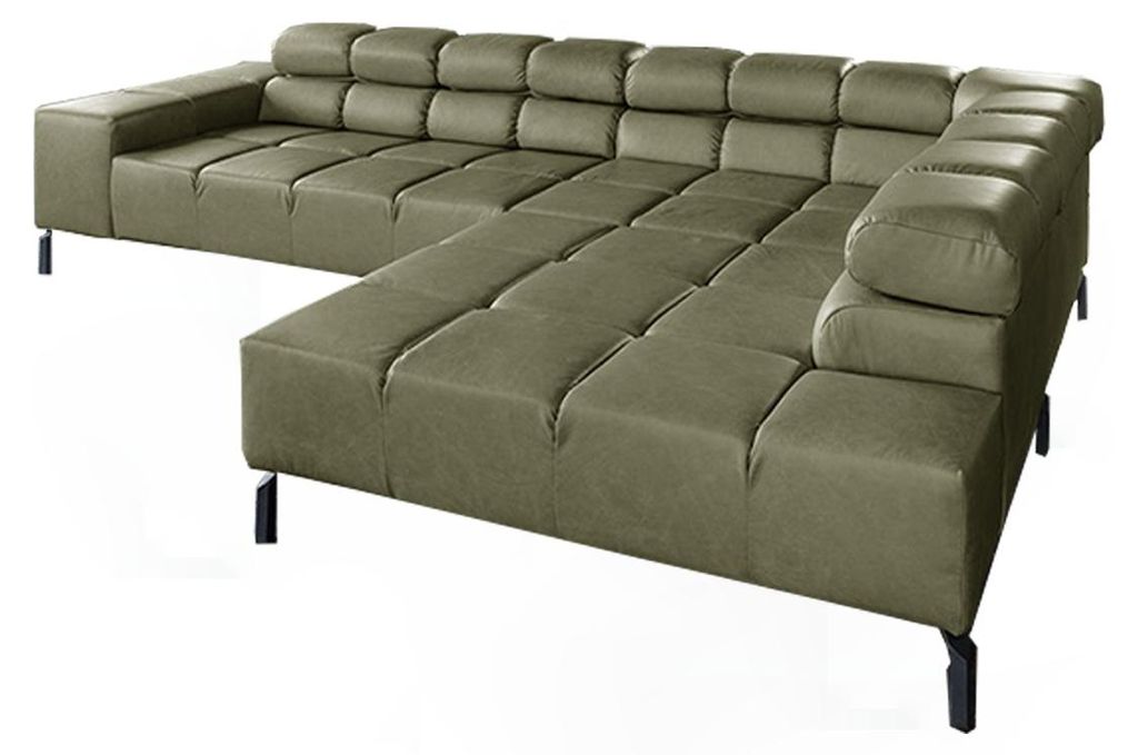 KAWOLA Sofa NELSON Ecksofa Leder olivgrün Recamiere rechts