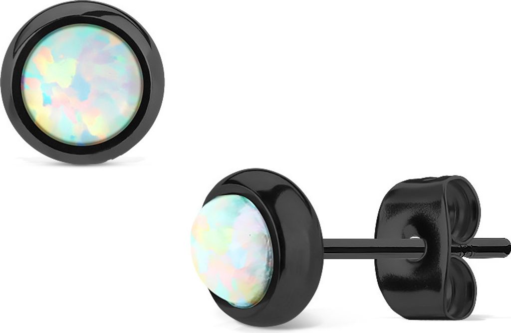 Ohrstecker mit 6mm Opal-Steinen aus Edelstahl für Damen - Schwarz-Weiß