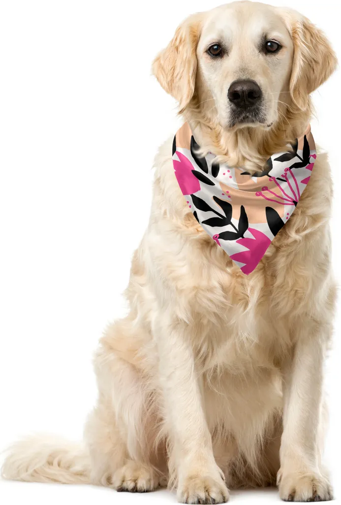 ABAKUHAUS Bandana astratta per animali domestici, motivo botanico creativo, 40x40 cm, grigio antracite rosa
