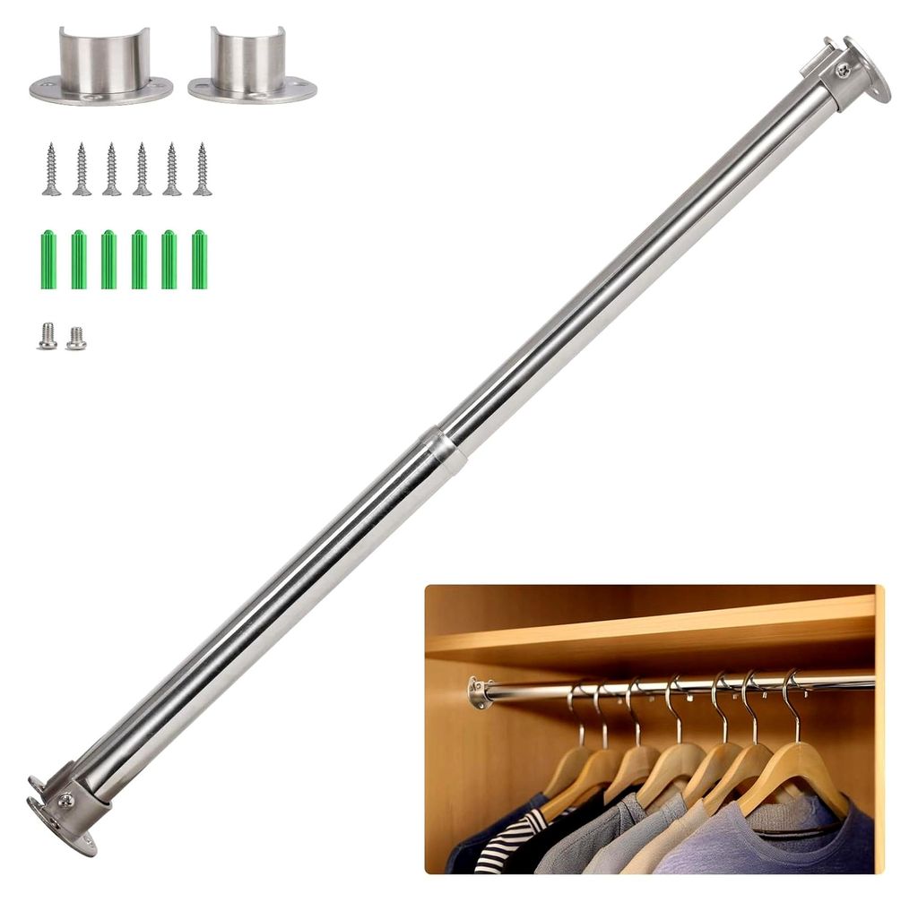 Ausziehbare Kleiderstange 69-120CM, Edelstahl Rundrohr Teleskop Garderobenstange für Schrank