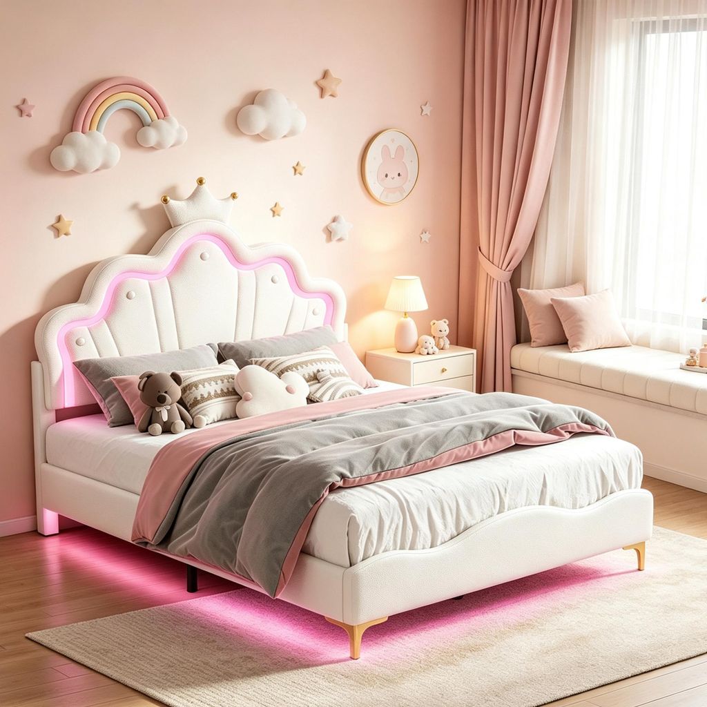 Lit bébé INONEFT 140x190 cm, lit rembourré avec revêtement Image du produit 