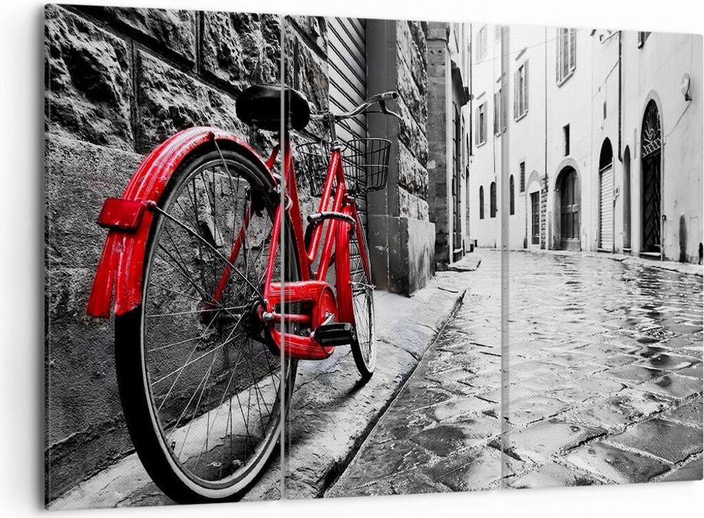 Bild auf Leinwand - Leinwandbild - Straße Fahrrad Kopfsteinpflaster Gebäude - 105x70cm - Wand Bild - Wanddeko - Leinwanddruck - Bilder - Kunstdru...