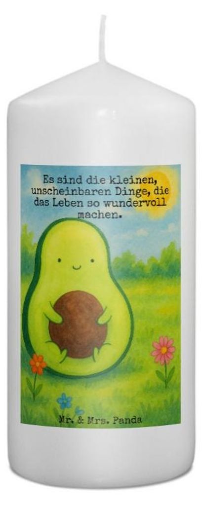 Mr. & Mrs. Panda Kerze Avocado Kern Design 15 x 7 cm - Weiß - Geschenk, Wachskerze, Stumpenkerze, Erinnerungskerze, Erinnerungslicht, Gesund, Wund...