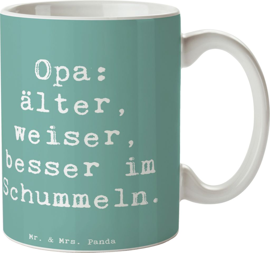 Mr. & Mrs. Panda Kaffeebecher Spruch Opa Weisheit - Meeresbrise - Geschenk, Teebecher, persönliche Erinnerungen, Spiele, handgemacht, Kaffeetasse,...