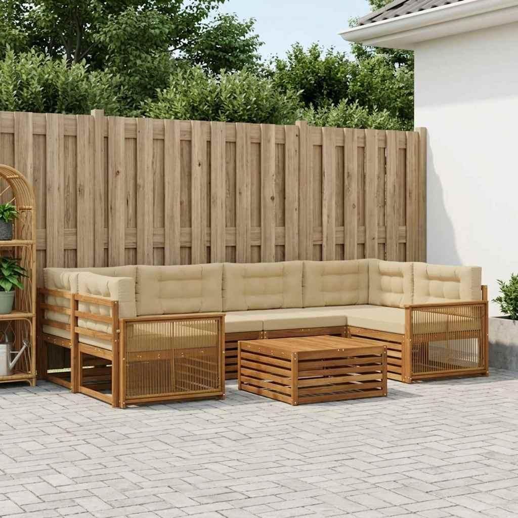 Möbel Outdoor-Sofagarnitur mit Kissen 7 pcs Natur und BeigeGartensofas - Gartensofas c1137