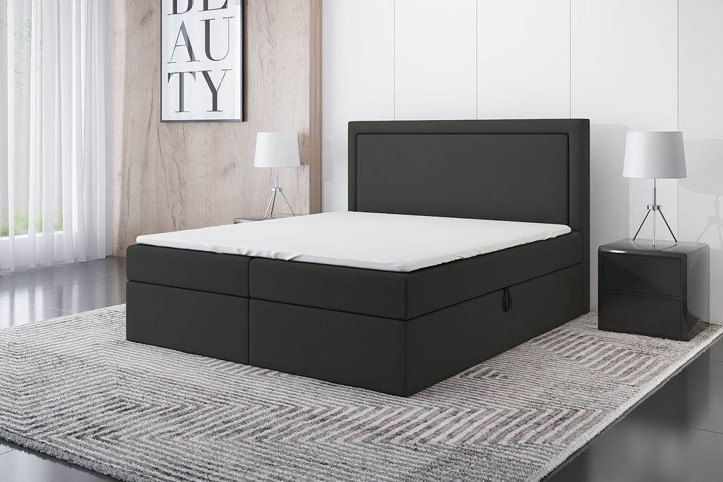 Boxspringbett FRODI 140 x 200 mit 2 Bettkästen, Bonell-Matratze und Topper. Farbe: Grau