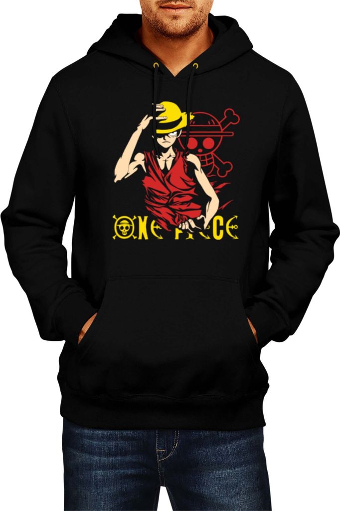 Herren Kapuzenpullover Japan Anime Manga One Manga Piece Anime Luffy 08 Hats Down, Man L / Schwarz