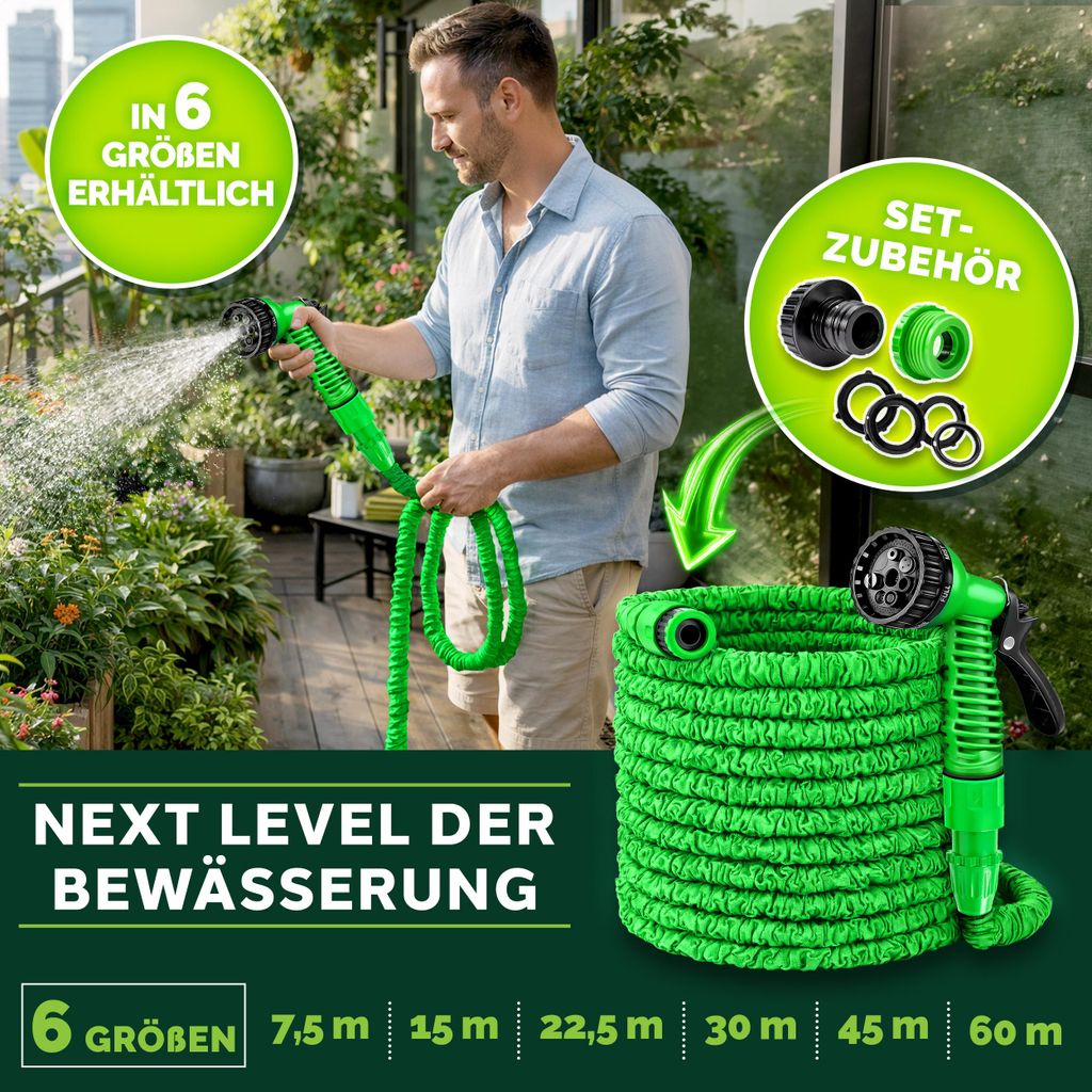 TRESKO® Flexibler Gartenschlauch 30m Wasserschlauch