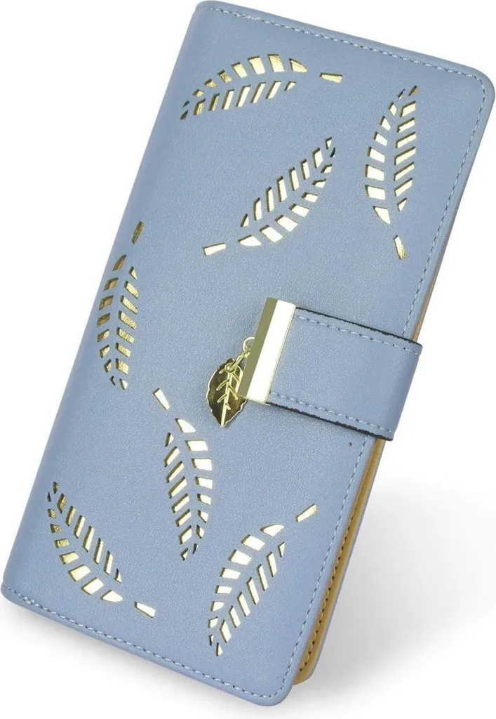 Portefeuille Femme en Cuir Motif Feuille Ajouré Style Bifold Long