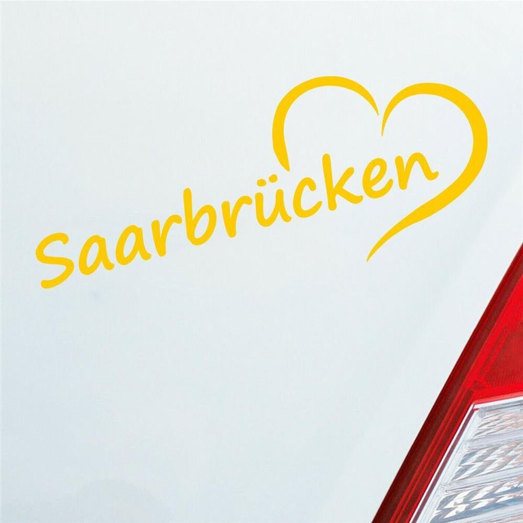 Auto Aufkleber Saarbrücken Herz Stadt City Liebe Love 20x8 cm Gelb Sticker Heckscheibenaufkleber