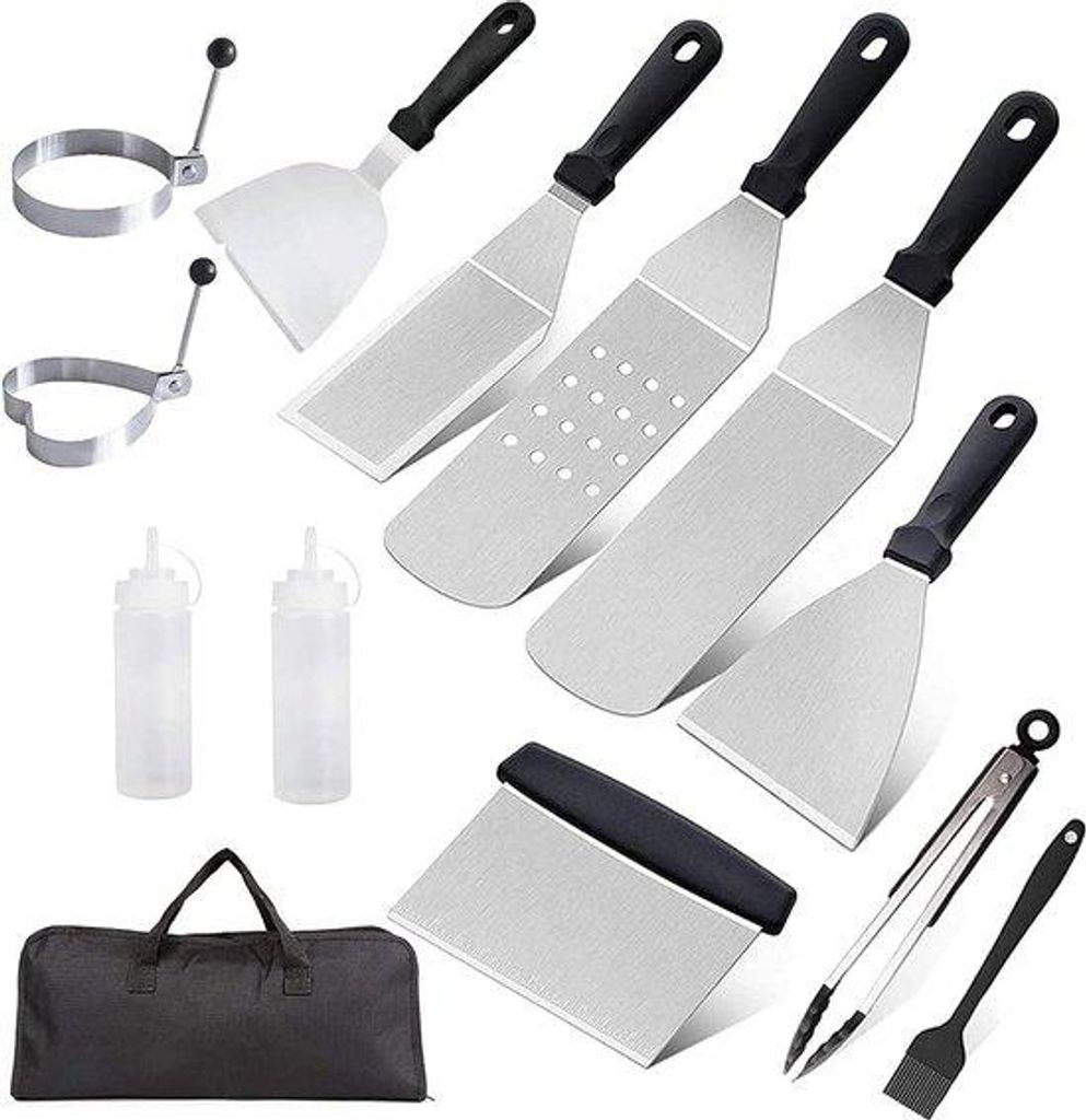 11-teiliges Grillspatel-Set, Rostfreier Stahl, Accessoireset für professionelle Grillplatten, BBQ-Set für Teppanyaki