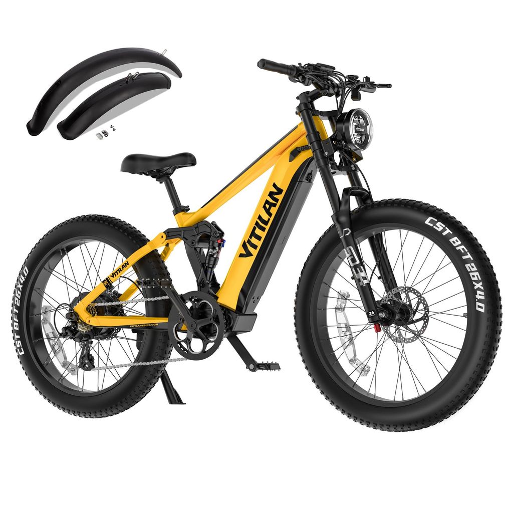 26 Zoll 90N. M Elektrofahrrad Fatbike E-bike E bike 52V, 20Ah, 1040Wh Samsung Akku Fatbike EMountainbike Vollfederung E-Mountainbike 130KM 8-Gang Gelb