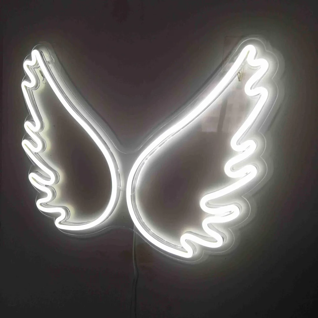 Néon LED ailes blanches 45cm, décoration murale lumineuse et moderne