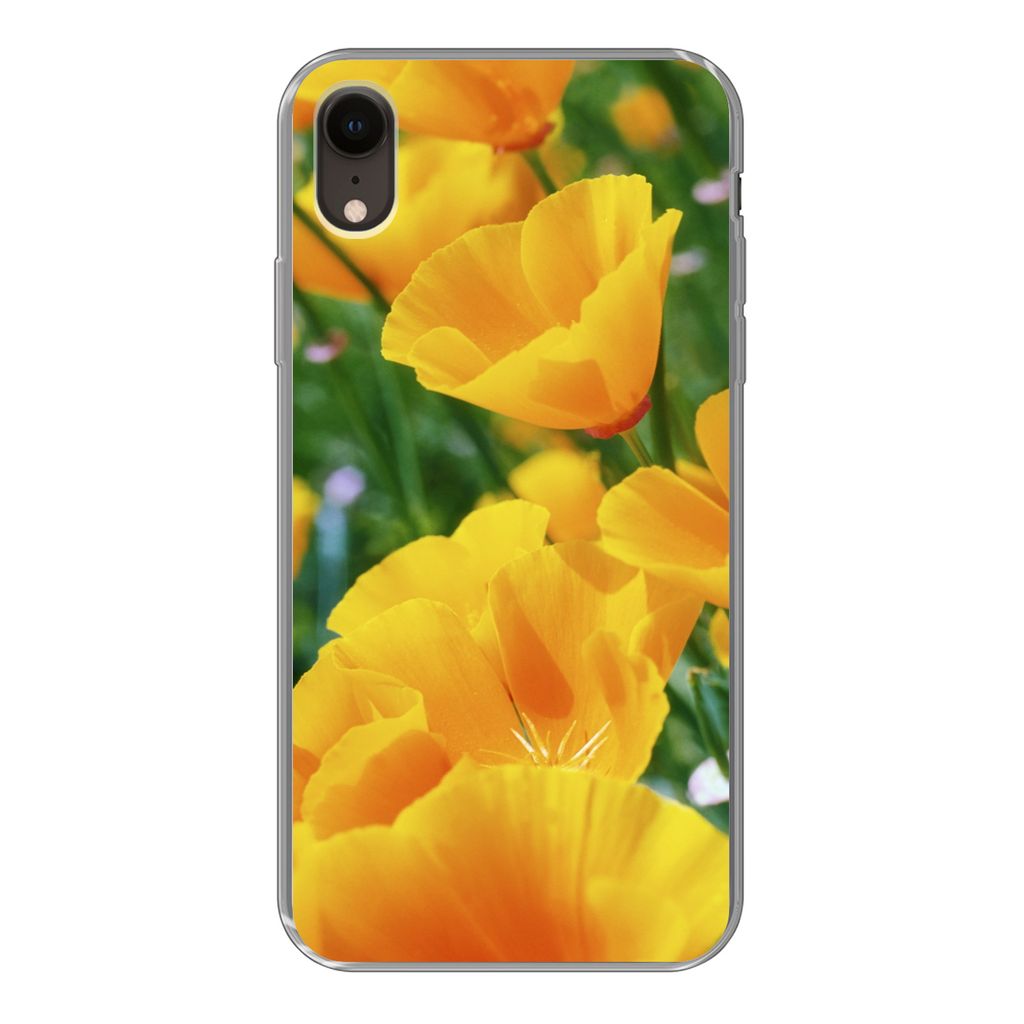 MuchoWow Handyhülle Schutzhülle Hülle für iPhone XR Blumen - Garten - Orange Silikon Softcase Handy Hülle - Schutzdeckel