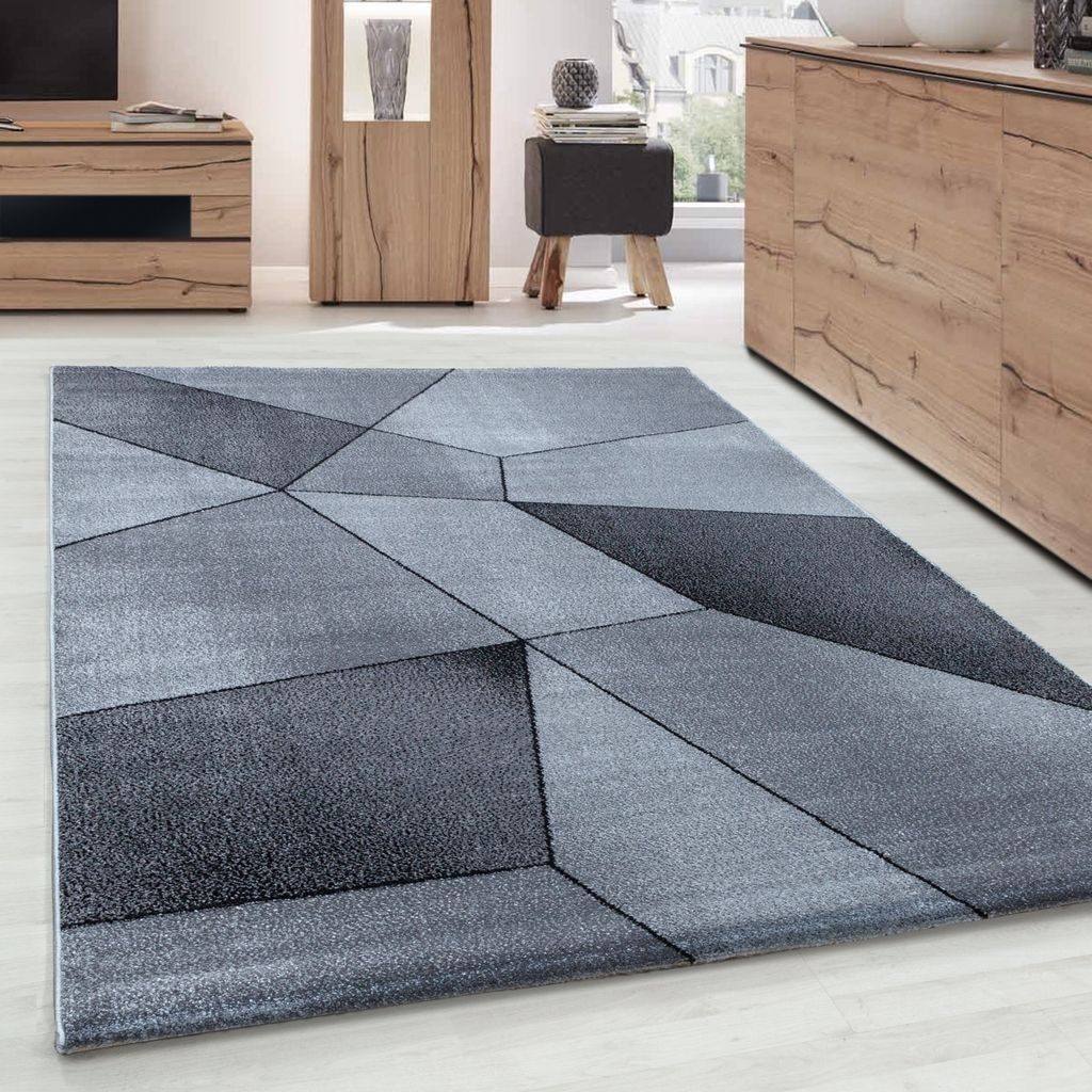 Modern Designer Kurzflor Teppich Geometrisch Design Weich Teppich Wohnzimmer, Größe: 160 x 230 cm, Farbe: Grau-2