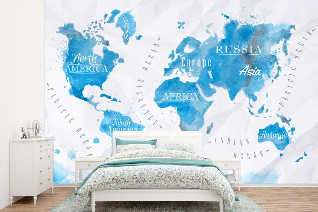 MuchoWow Fototapete für Wohnzimmer oder Schlafzimmer Wandtapete Vinyl Motivtapete Weltkarten - Ölfarben - 330x220 cm - Fototapeten