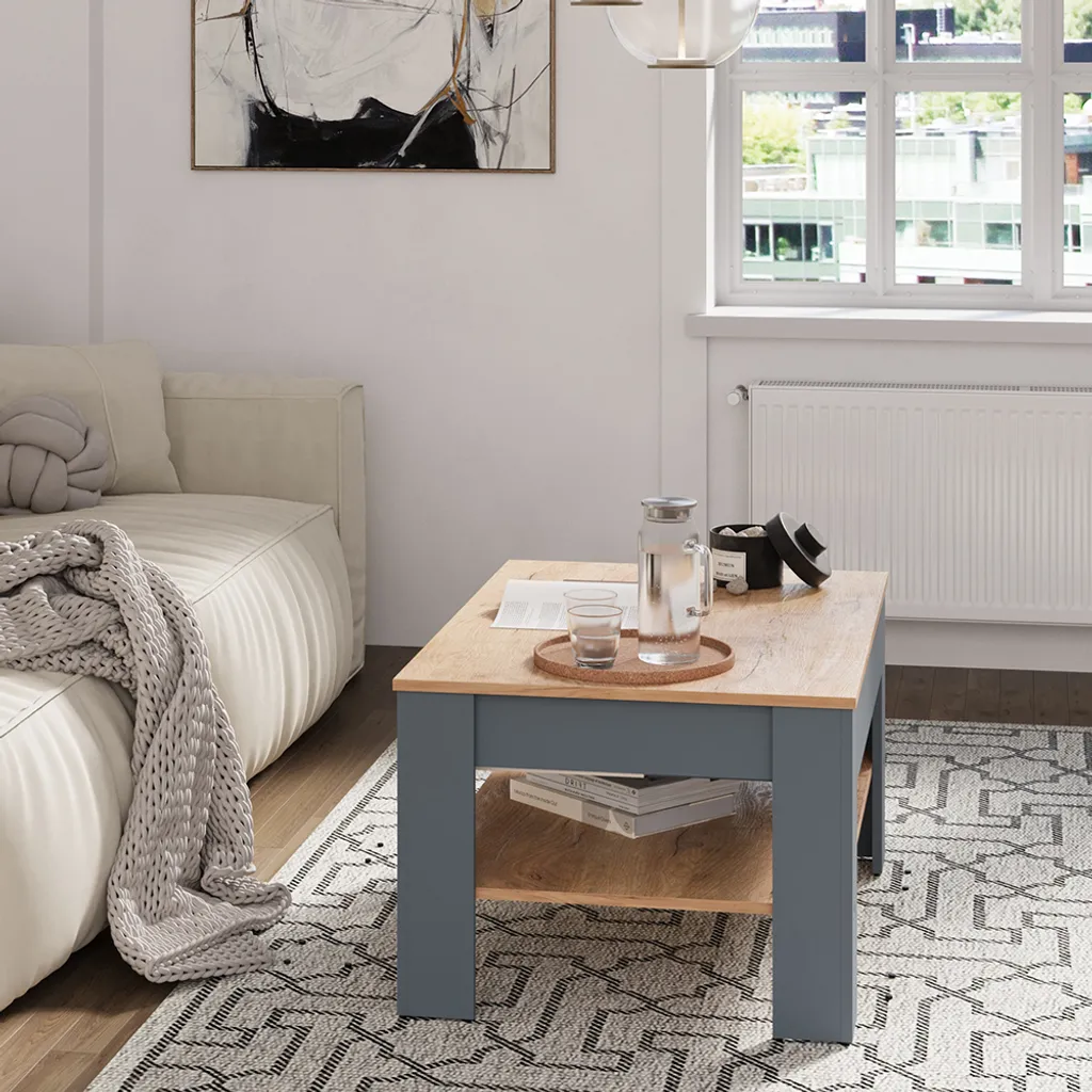 Table basse Vicco Milan Anthracite et Chêne doré 92,2x65cm Modèle 54384