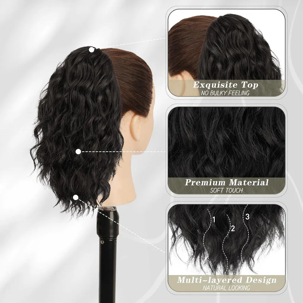 Postiche Queue de Cheval Noire 30cm : Extension Capillaire Volumatrice - 3