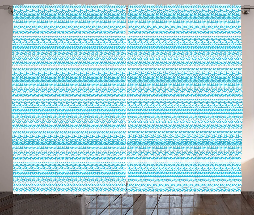 Rideau grande largeur 280x225 cm bleu ciel à vagues avec crochets