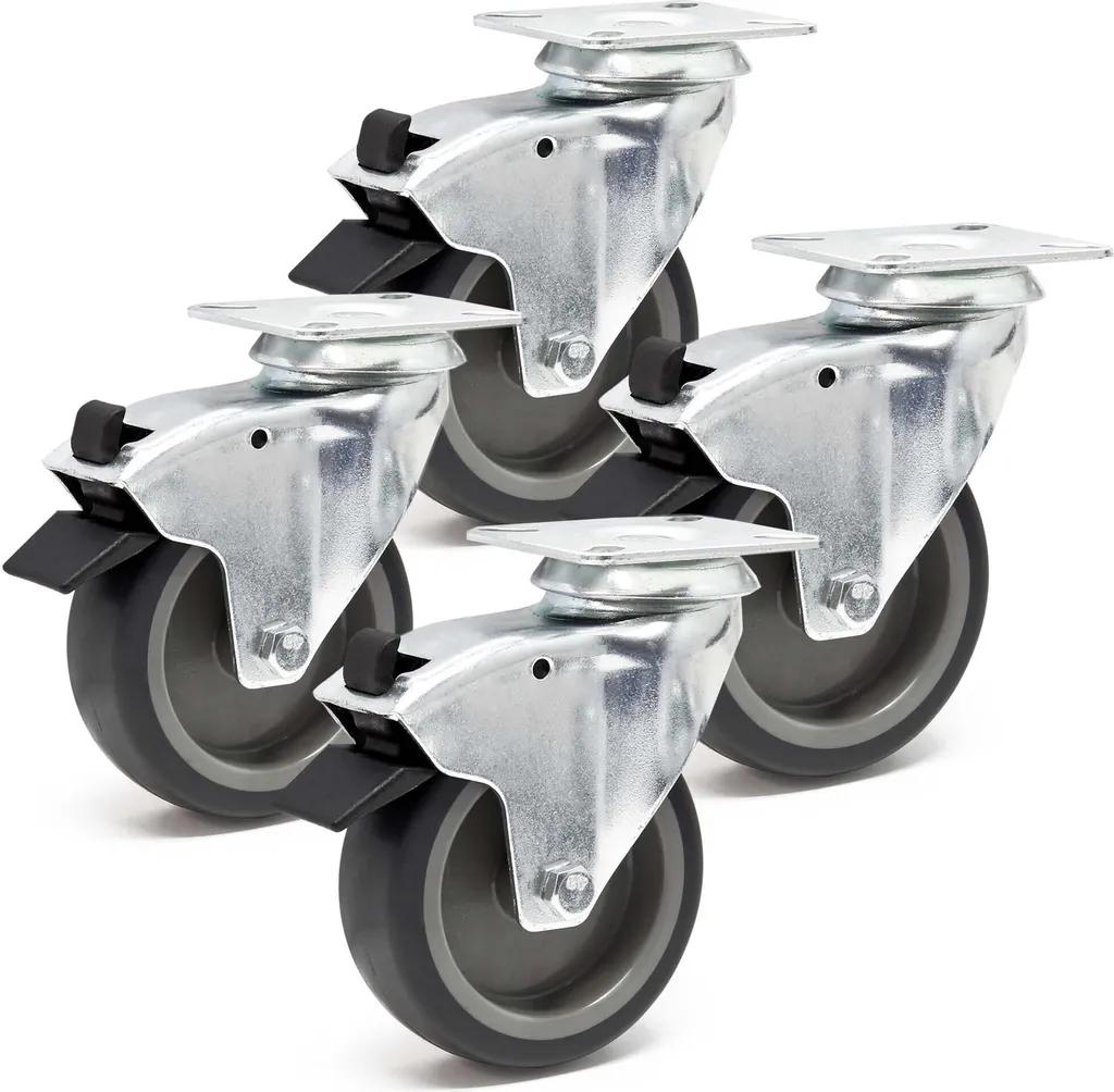 Roulette de Meuble 125 mm avec Frein - Set de 4 Roues Haute Résistance