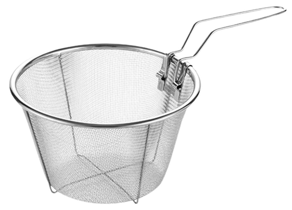 Zusammenklappbarer Frittierkorb aus Edelstahl mit klappbarem Griff, runder Drahtkorb (18 cm Durchmesser) zum Frittieren von Hähnchen, Snacks und G...