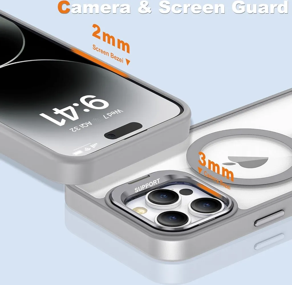 Custodia MagSafe iPhone 13 Pro Max TPU Grigio e Supporto Metallo - 4