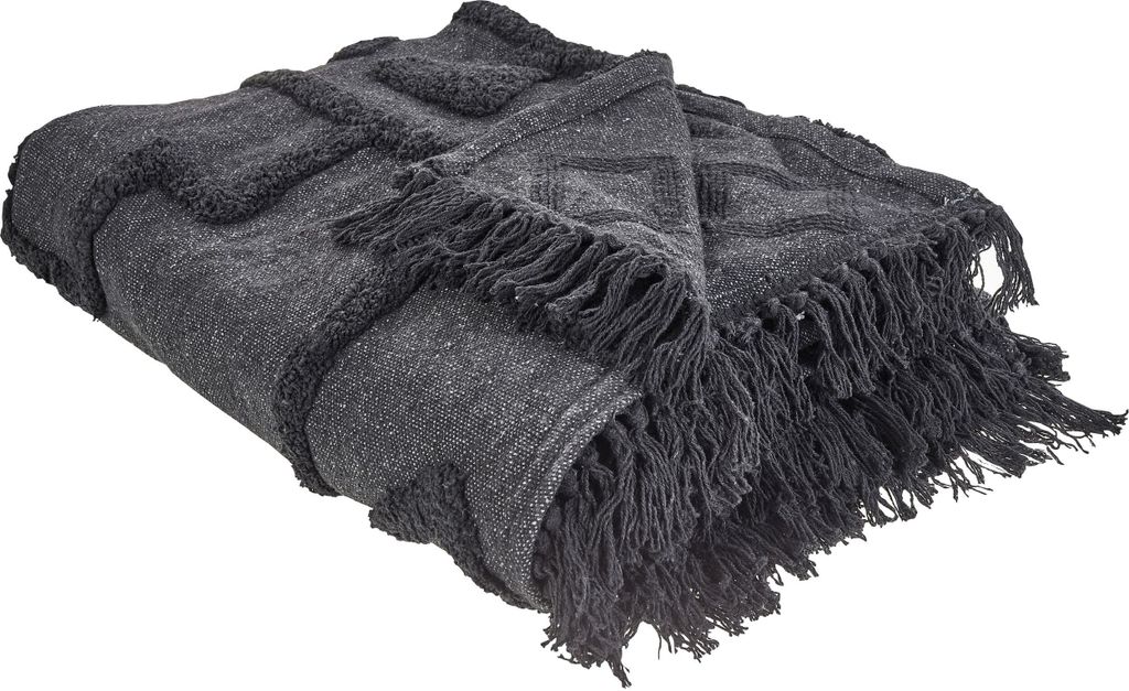 BELIANI Tagesdecke Dunkelgrau Baumwolle 200x220 cm mit Fransen Modern Schlafzimmer Wohnzimmer Dekodecke Sofadecke Überwurf für Sofa Bett Sessel