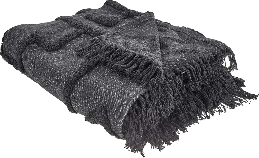 BELIANI Couvre-lit Gris foncé 200x220 cm en Coton Doux avec Franges